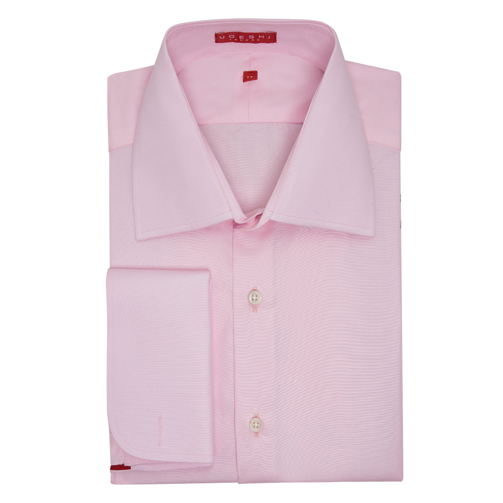 Connery Collar Shirt with Double Cuff in Pink Swiss Poplin