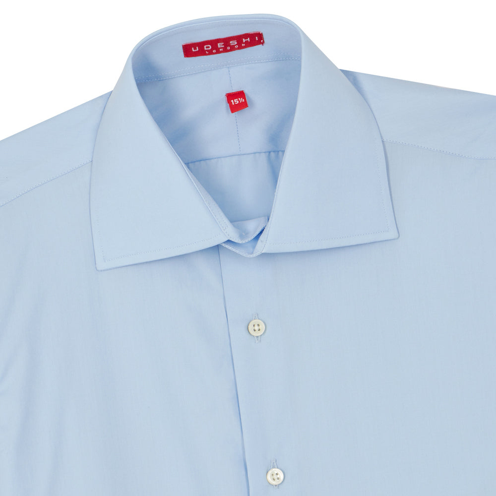 Connery Collar Shirt with Cocktail Cuff in Blue Swiss Poplin