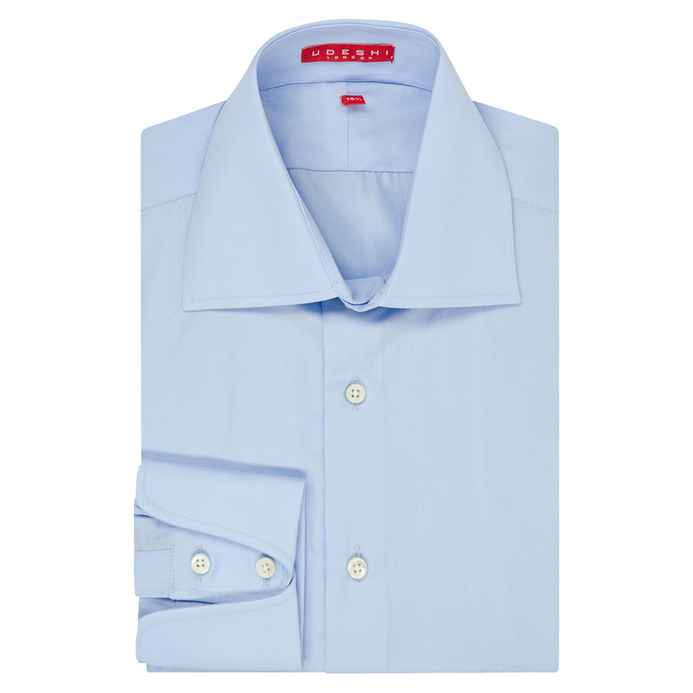 Connery Collar Shirt with Cocktail Cuff in Blue Swiss Poplin