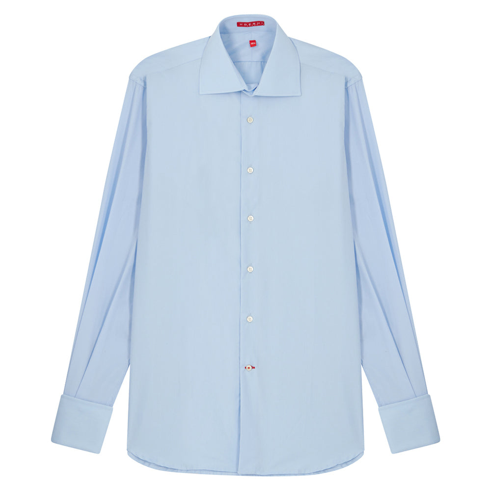 Connery Collar Shirt with Cocktail Cuff in Blue Swiss Poplin