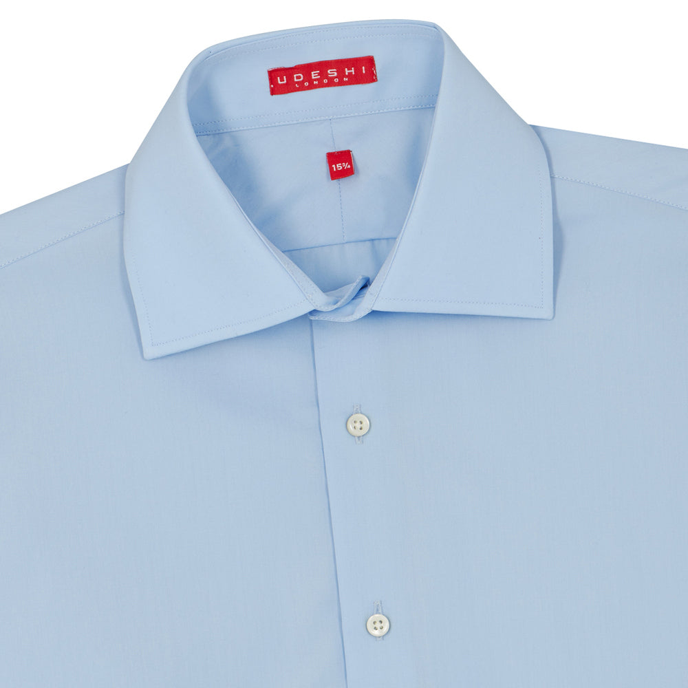 Connery Collar Shirt with Double Cuff in Blue Swiss Poplin