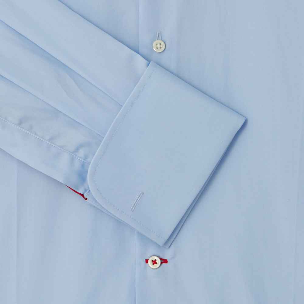 Connery Collar Shirt with Double Cuff in Blue Swiss Poplin