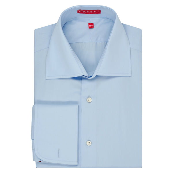 Connery Collar Shirt with Double Cuff in Blue Swiss Poplin