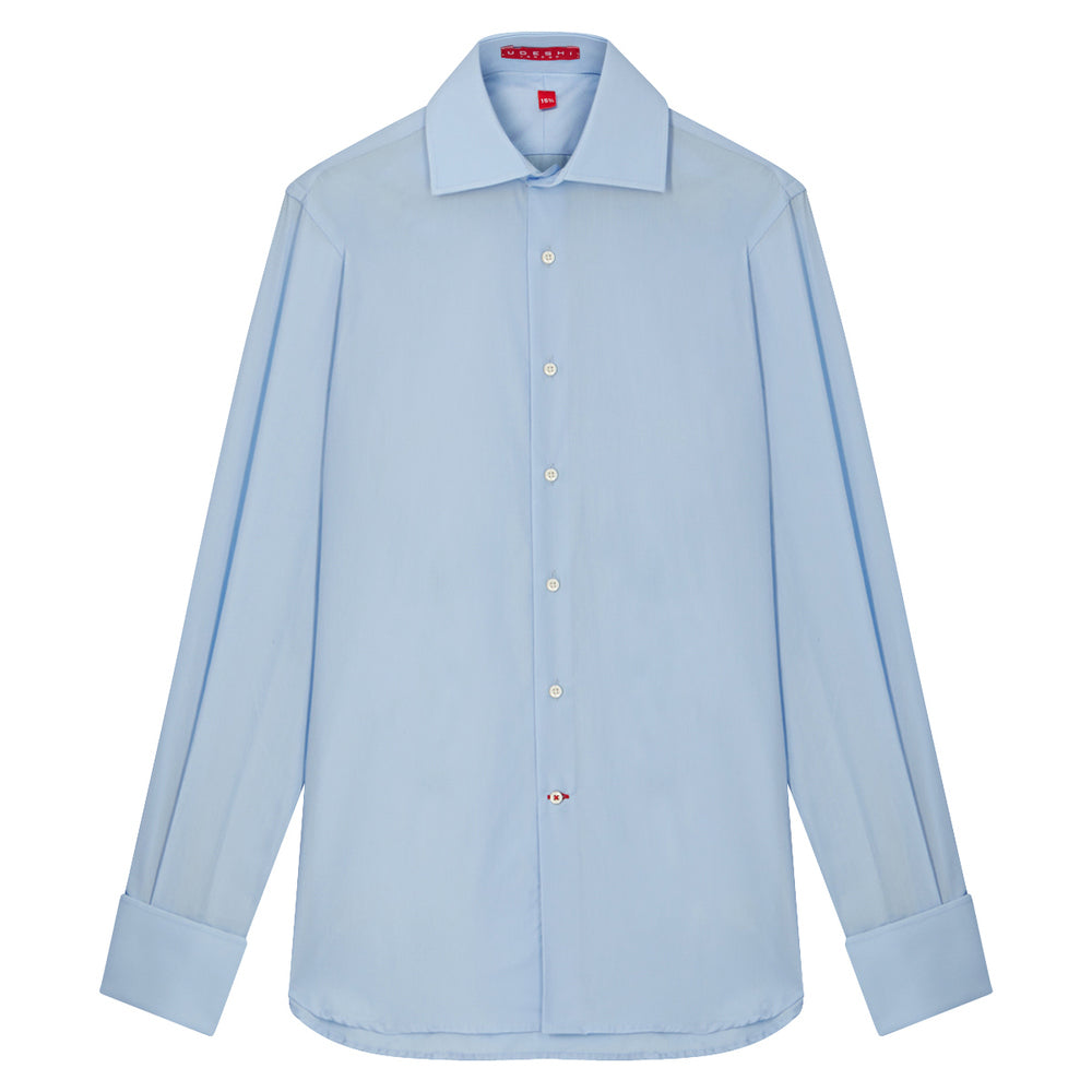 Connery Collar Shirt with Double Cuff in Blue Swiss Poplin