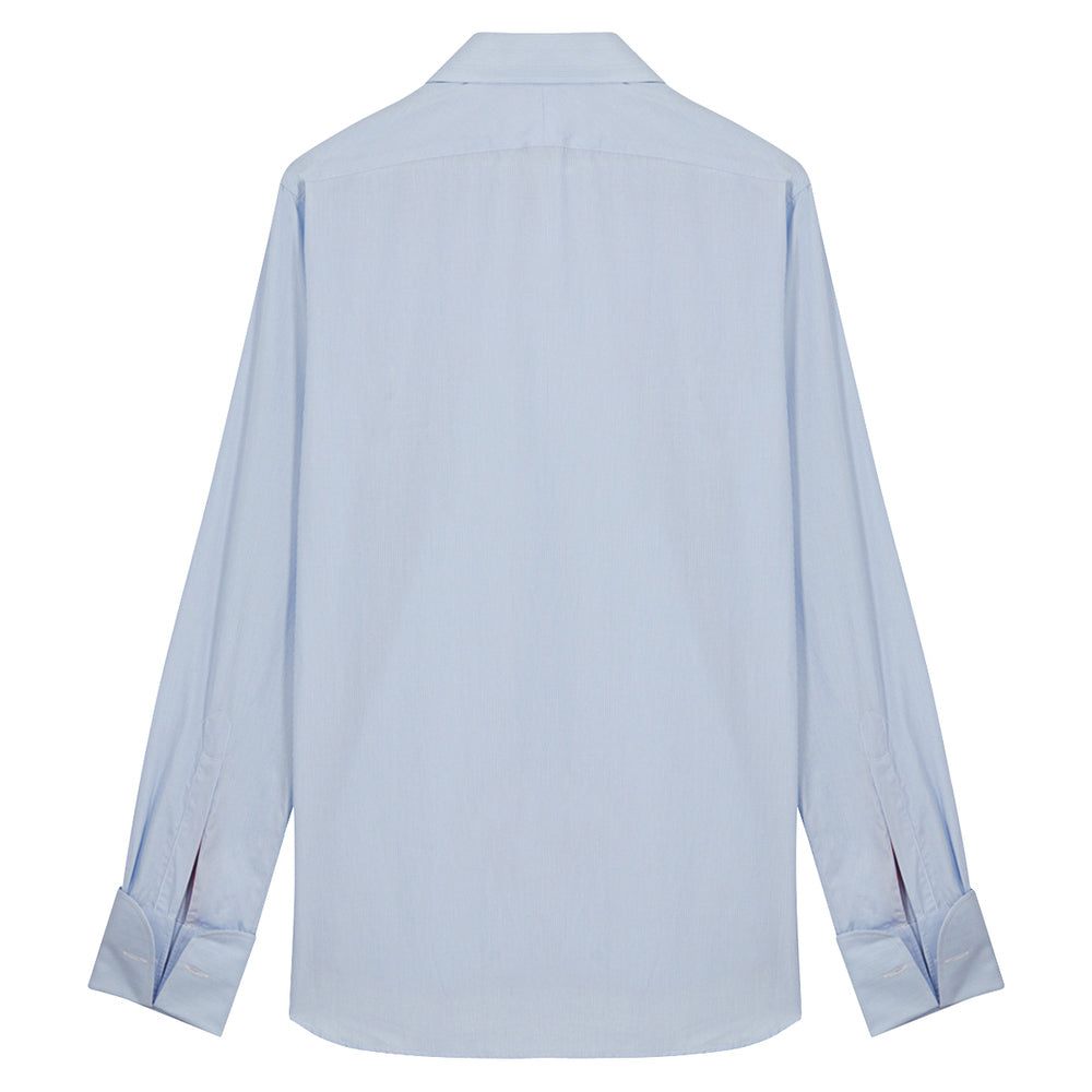 Connery Collar Shirt with Double Cuff in Blue Fine Bengal Stripe Swiss Poplin