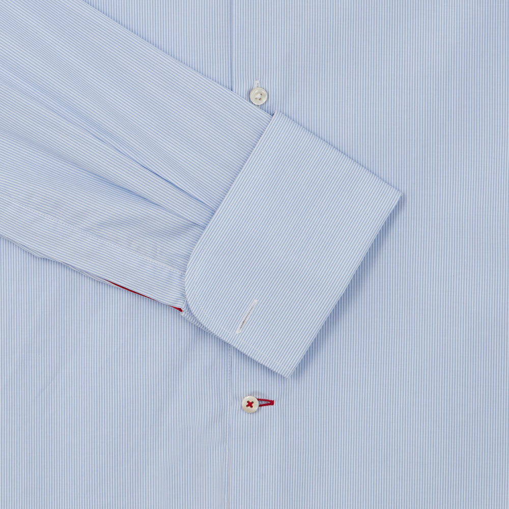 Connery Collar Shirt with Double Cuff in Blue Fine Bengal Stripe Swiss Poplin