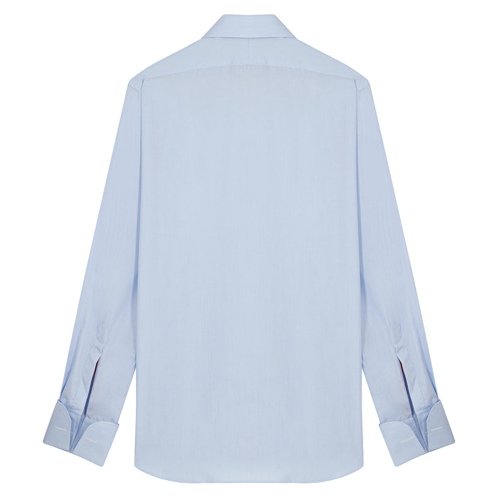 Connery Collar Shirt with Double Cuff in Blue Hairline Swiss Poplin