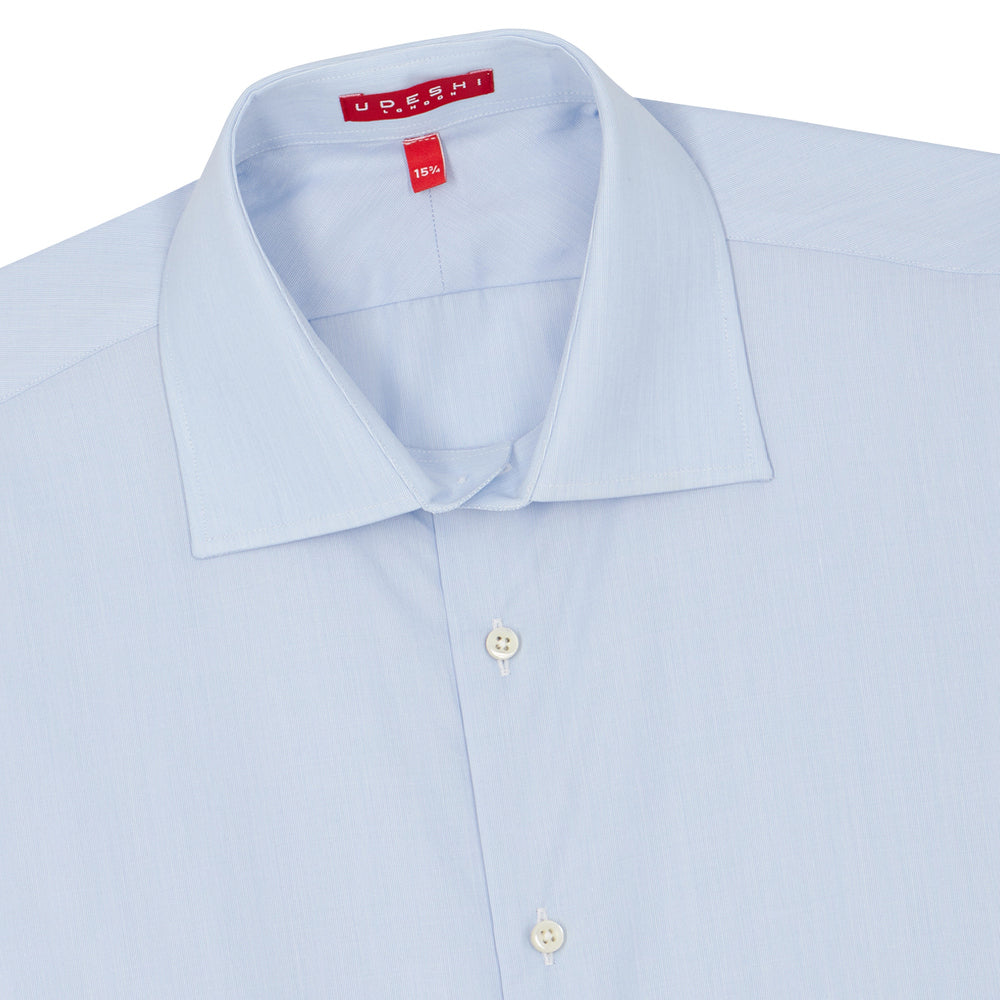 Connery Collar Shirt with Double Cuff in Blue Hairline Swiss Poplin