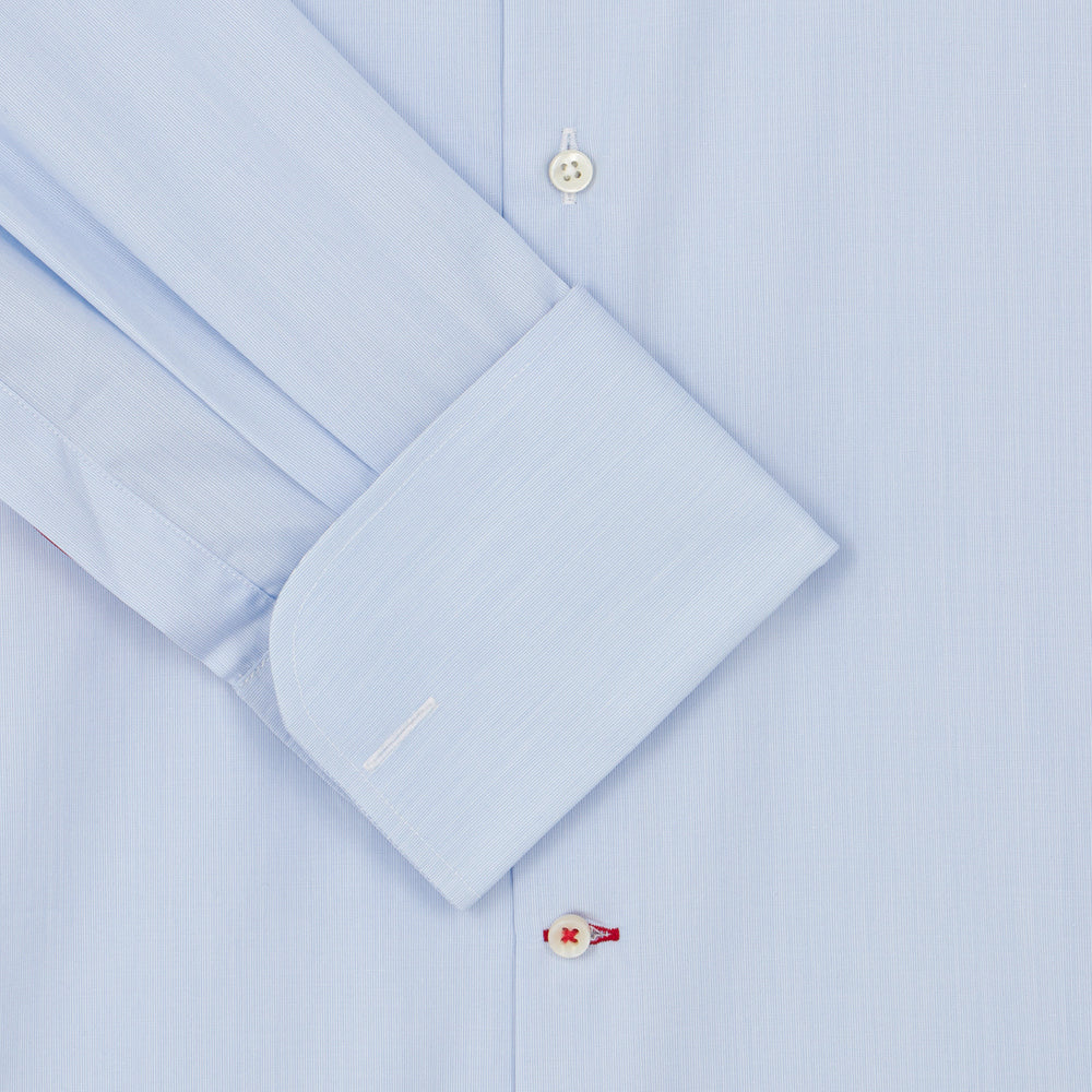 Connery Collar Shirt with Double Cuff in Blue Hairline Swiss Poplin