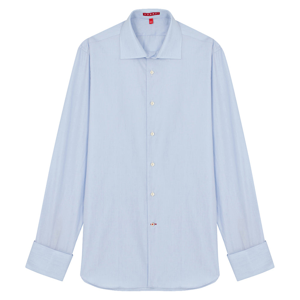Connery Collar Shirt with Double Cuff in Blue Hairline Swiss Poplin
