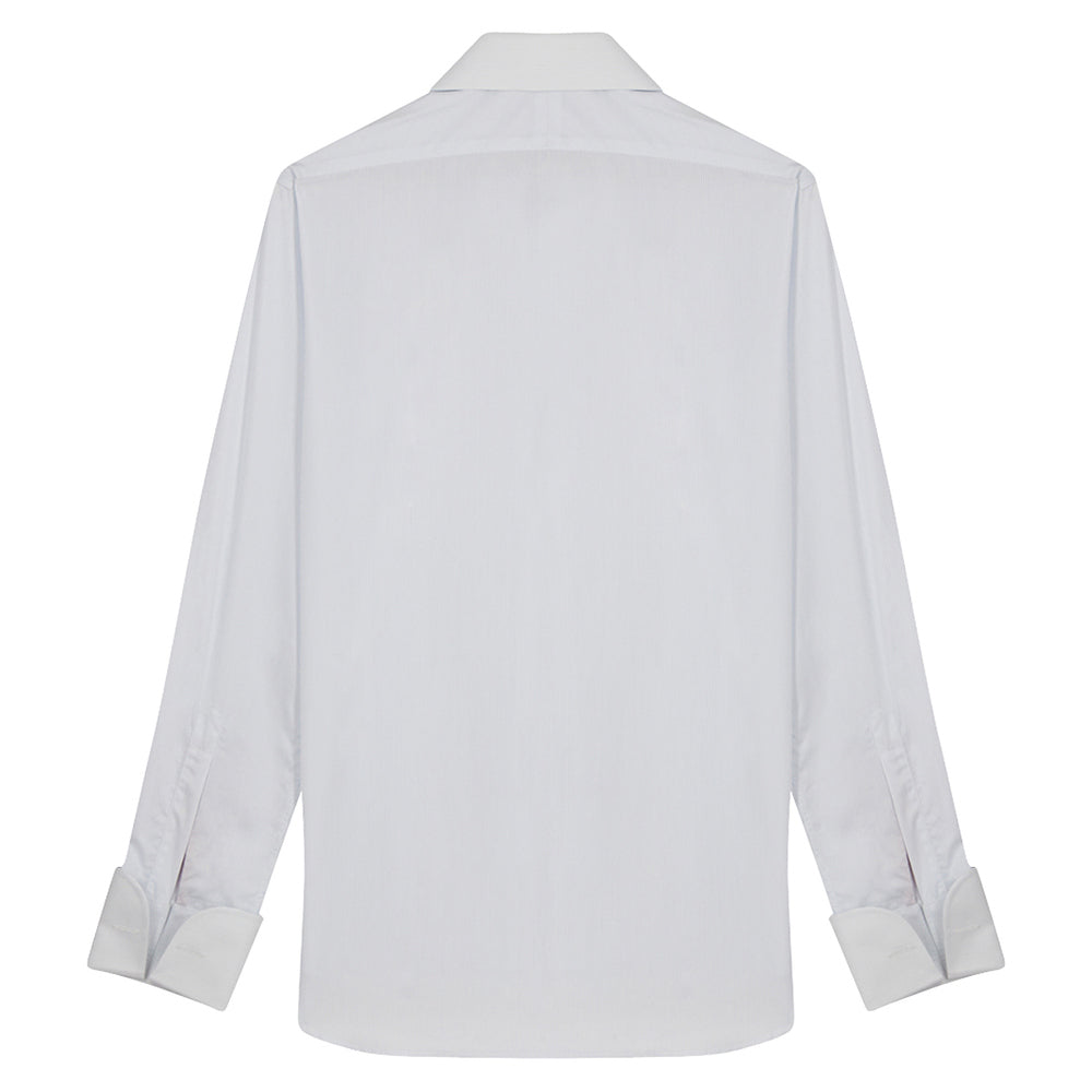 Connery Collar Shirt with Double Cuff in Blue Pinstripe Swiss Poplin