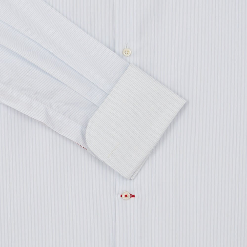 Connery Collar Shirt with Double Cuff in Blue Pinstripe Swiss Poplin