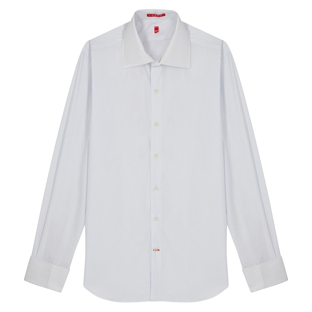 Connery Collar Shirt with Double Cuff in Blue Pinstripe Swiss Poplin