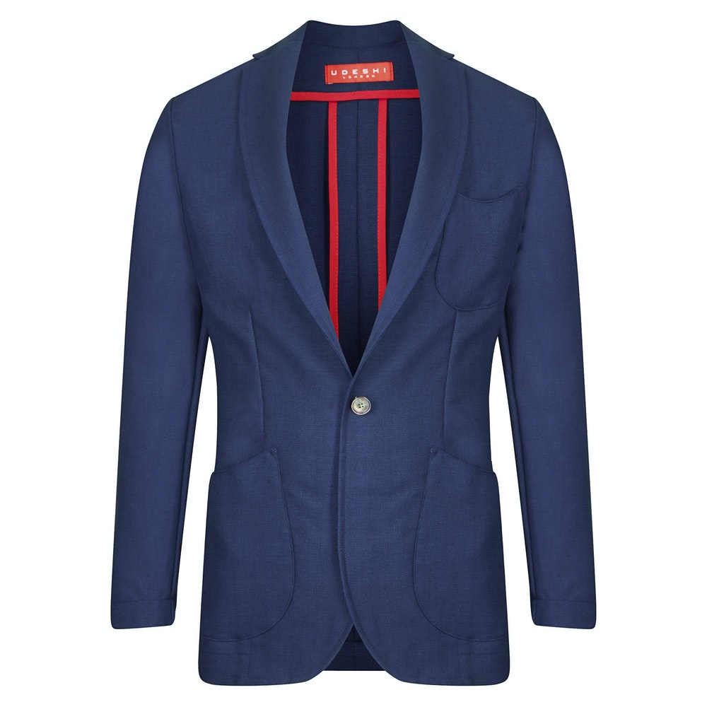 Blue English Wool Mohair Barchatta Blazer