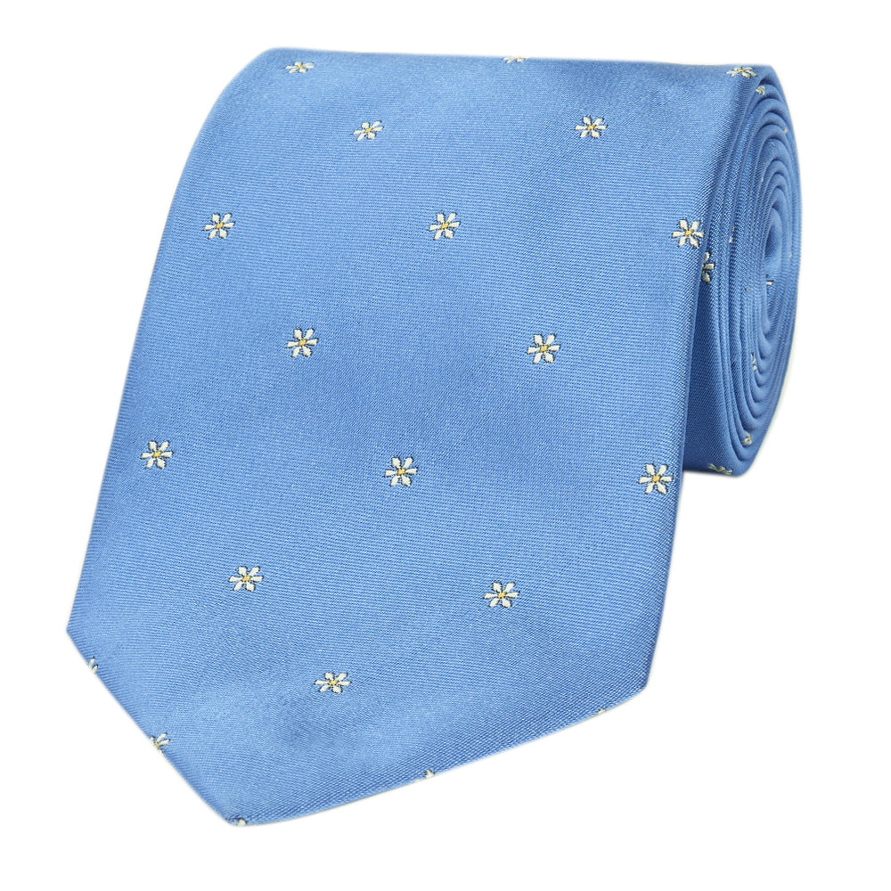 Flower Motif Silk Tie Blue