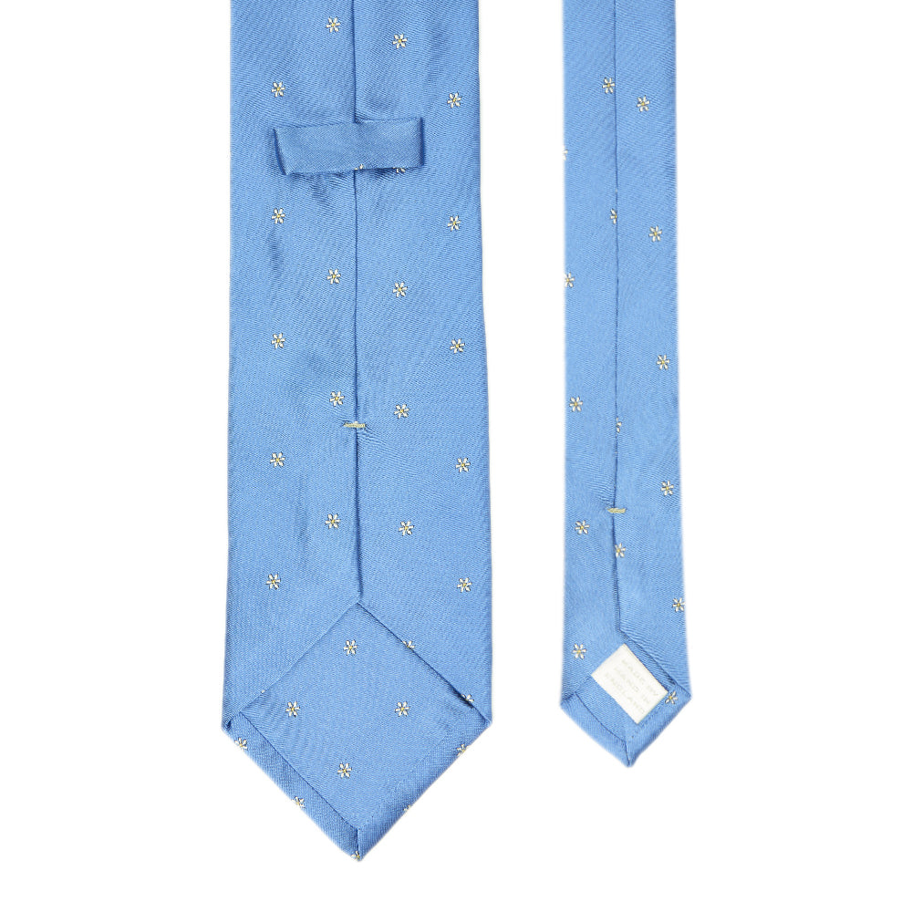 Flower Motif Silk Tie Blue