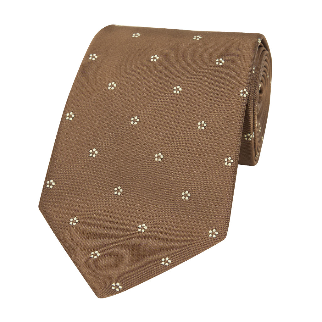 Five Dot Motif Silk Tie Chocolate