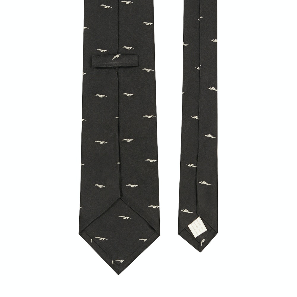 Eagle Motif Silk Tie Black