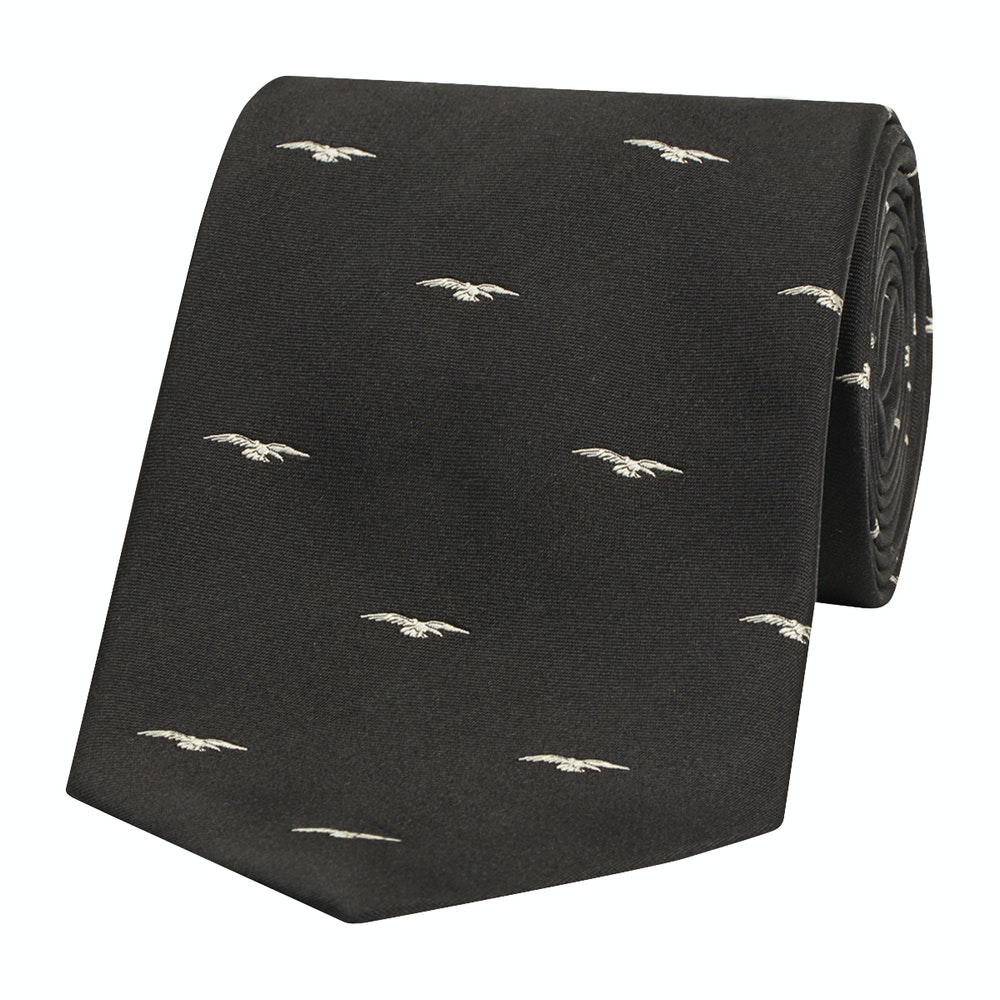 Eagle Motif Silk Tie Black