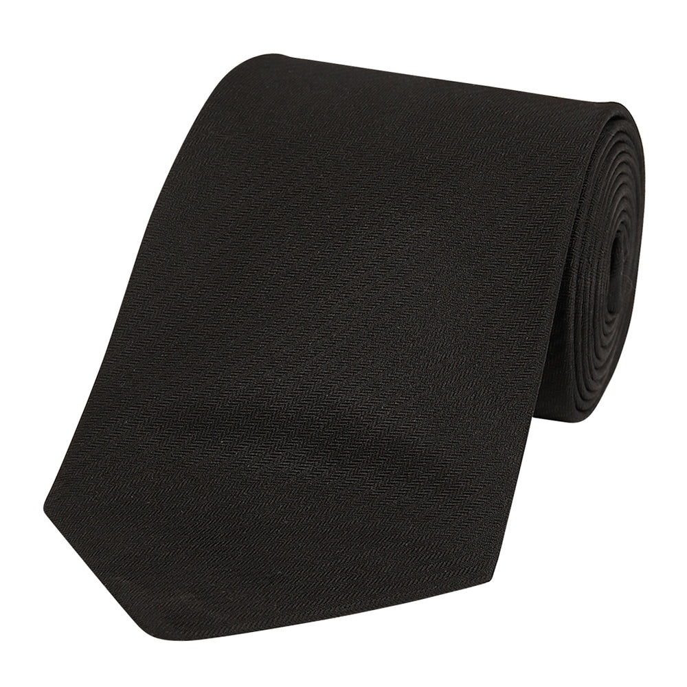 Plain Mini Herringbone Silk Tie Black