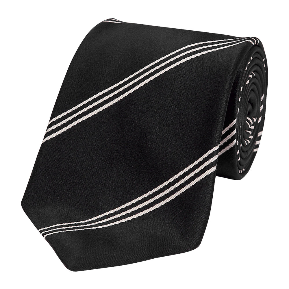Triple Wide Stripe Mogador Silk Tie Black