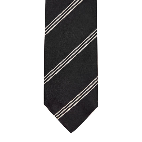 Triple Wide Stripe Mogador Silk Tie Black