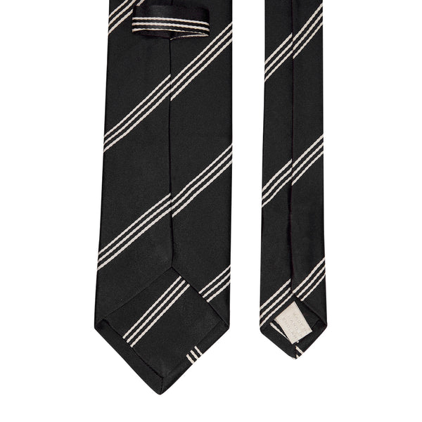 Triple Wide Stripe Mogador Silk Tie Black