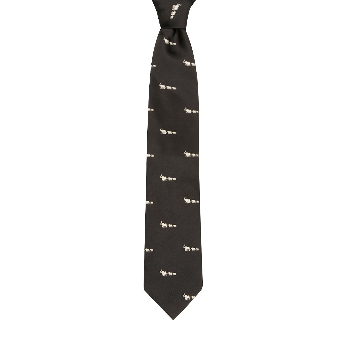 Elephant Motif Silk Tie Black