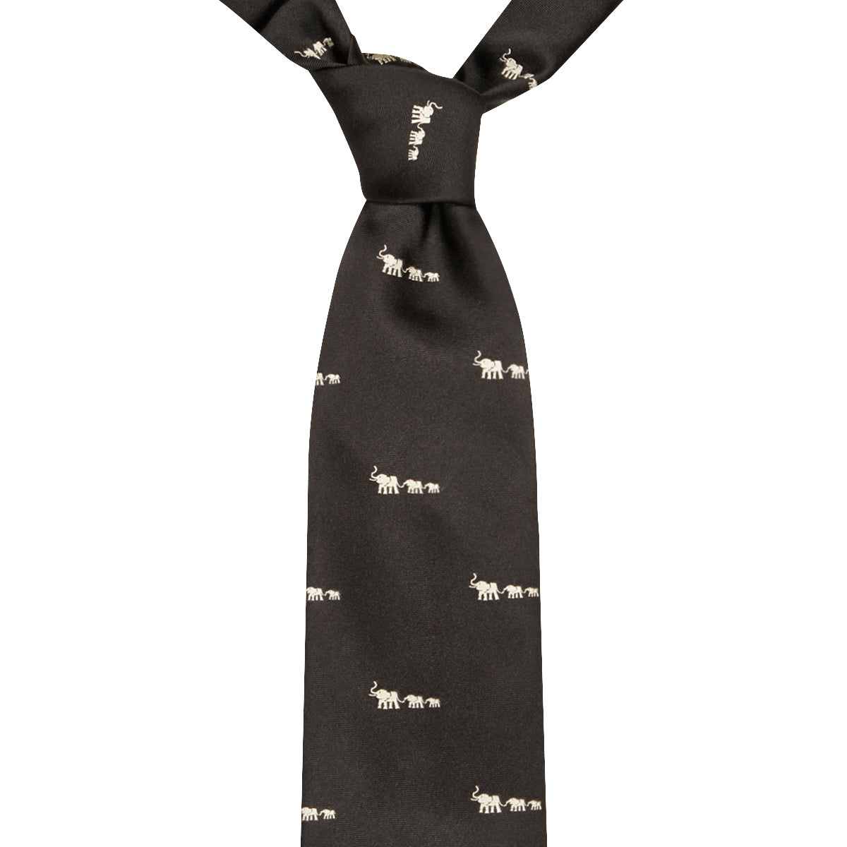 Elephant Motif Silk Tie Black