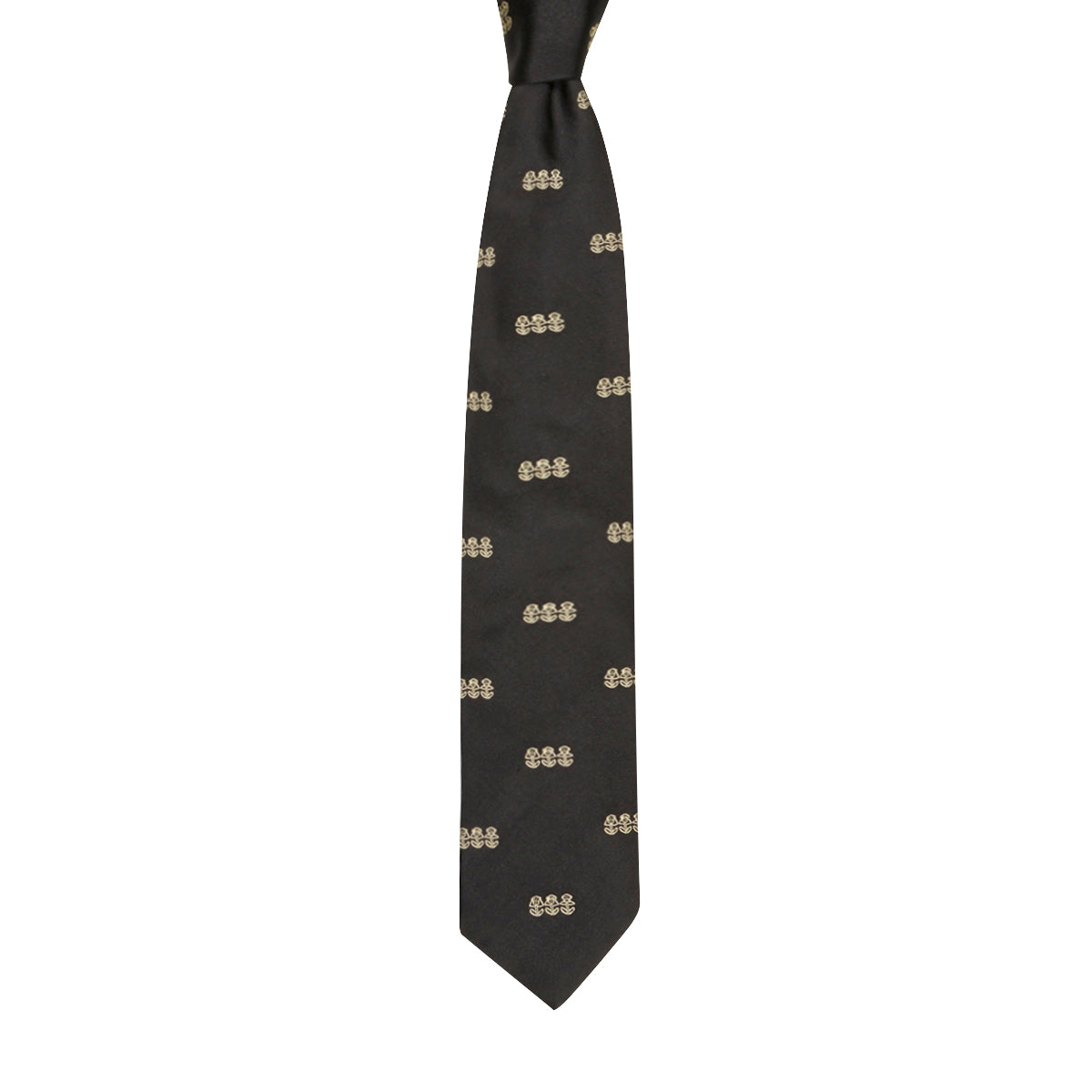 3 Monkeys Motif Silk Tie Black