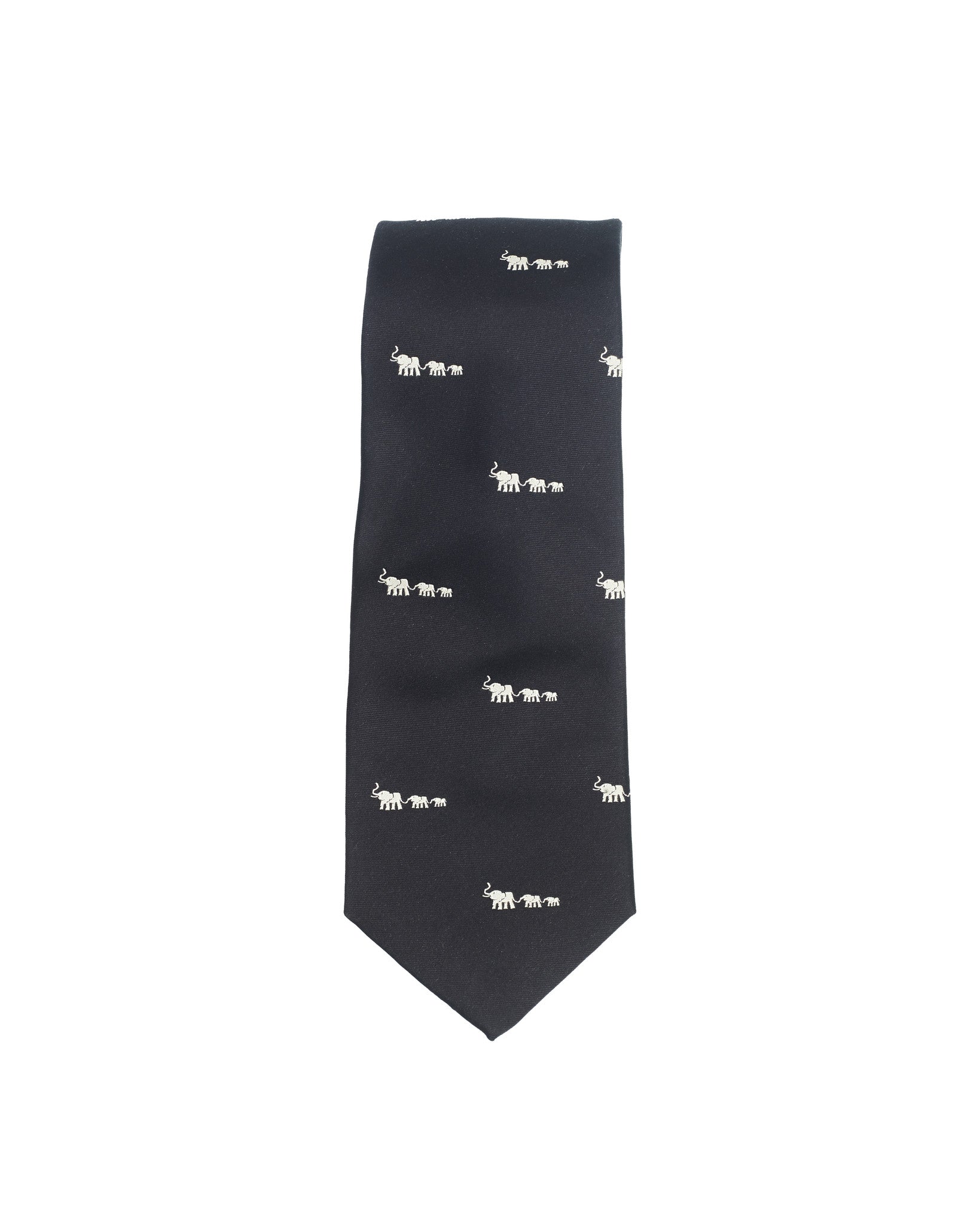 Elephant Motif Silk Tie Black