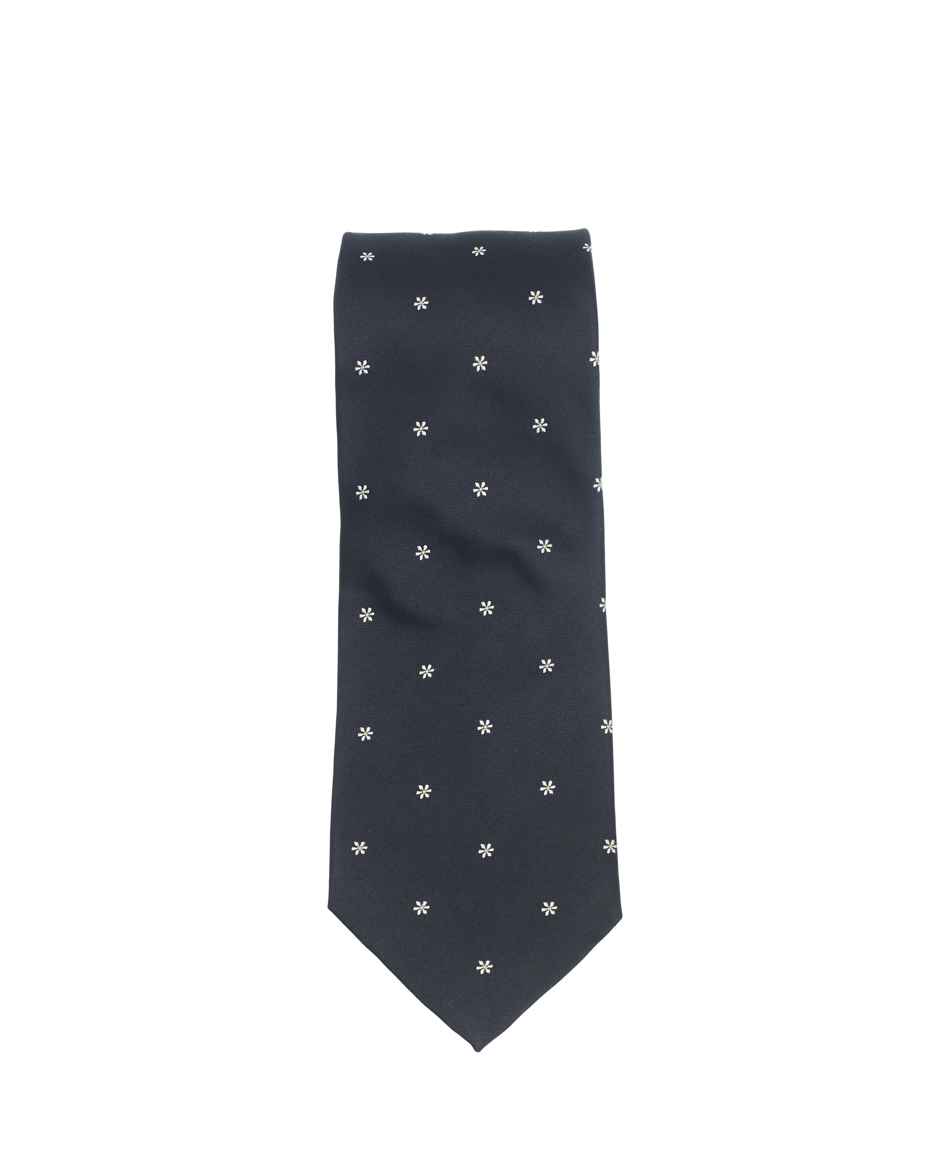 Flower Motif Silk Tie Black