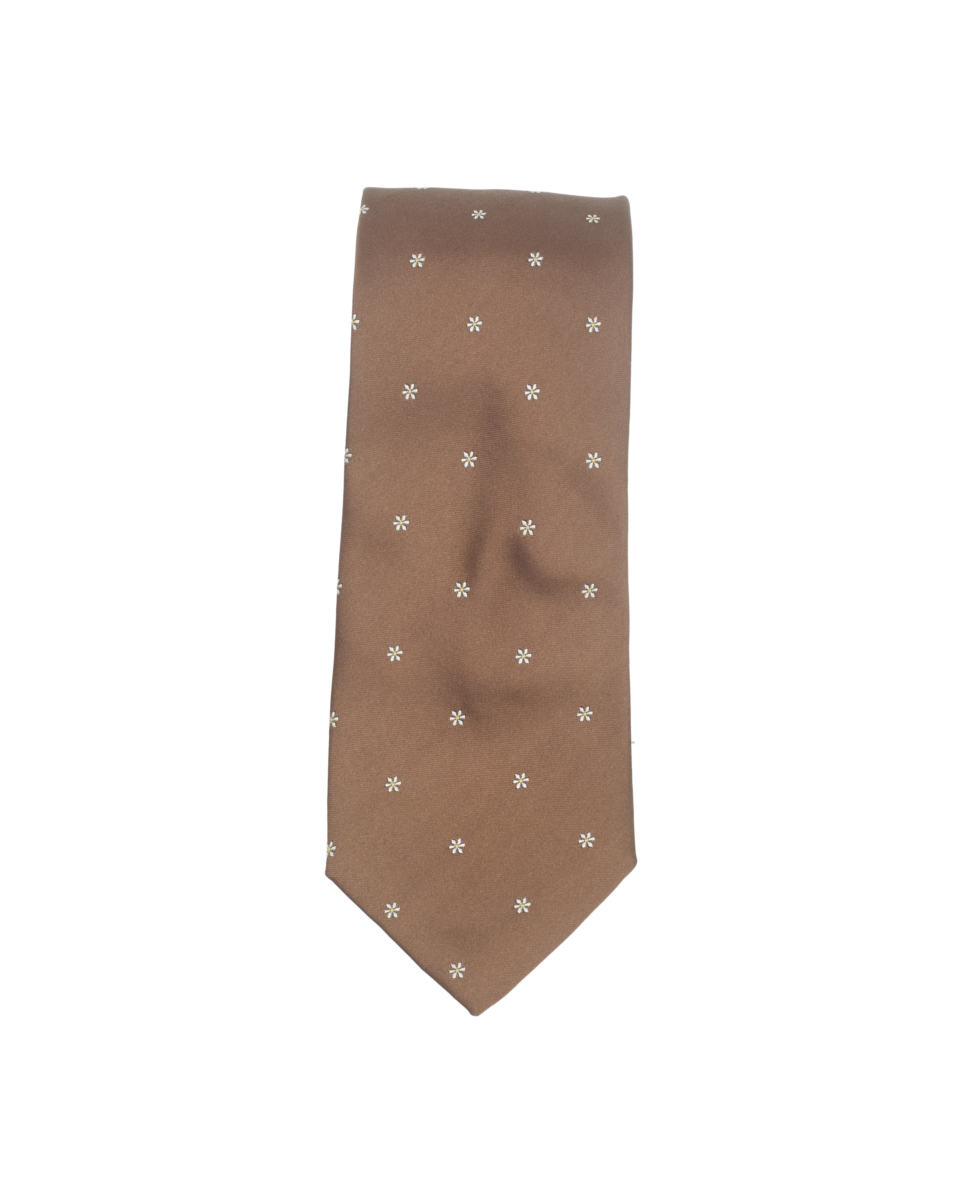 Flower Motif Silk Tie Chocolate