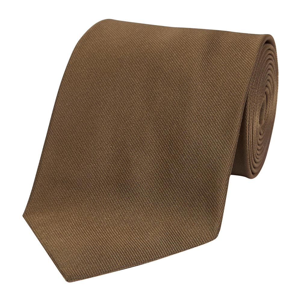 Plain Repp Silk Tie Brown