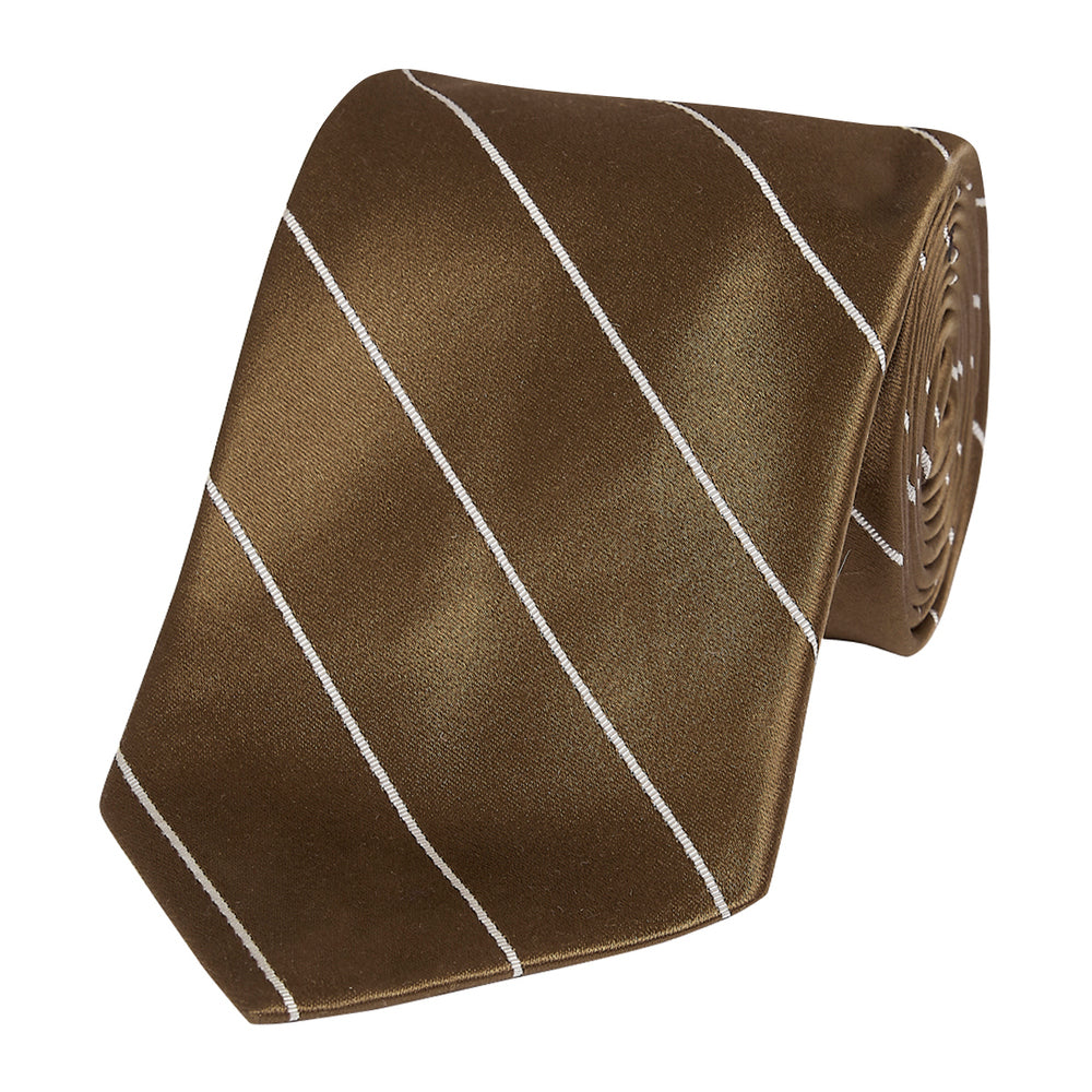 Single Stripe Mogador Silk Tie Chocolate