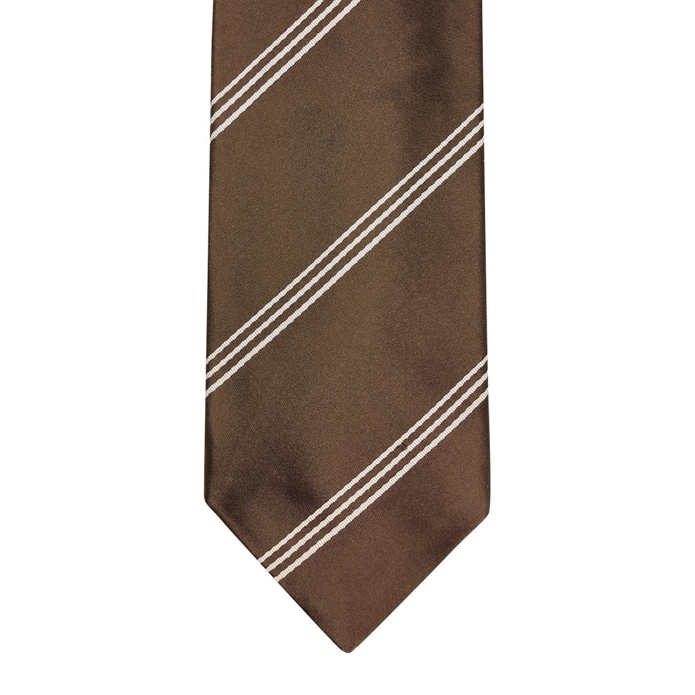 Triple Wide Stripe Mogador Silk Tie Brown