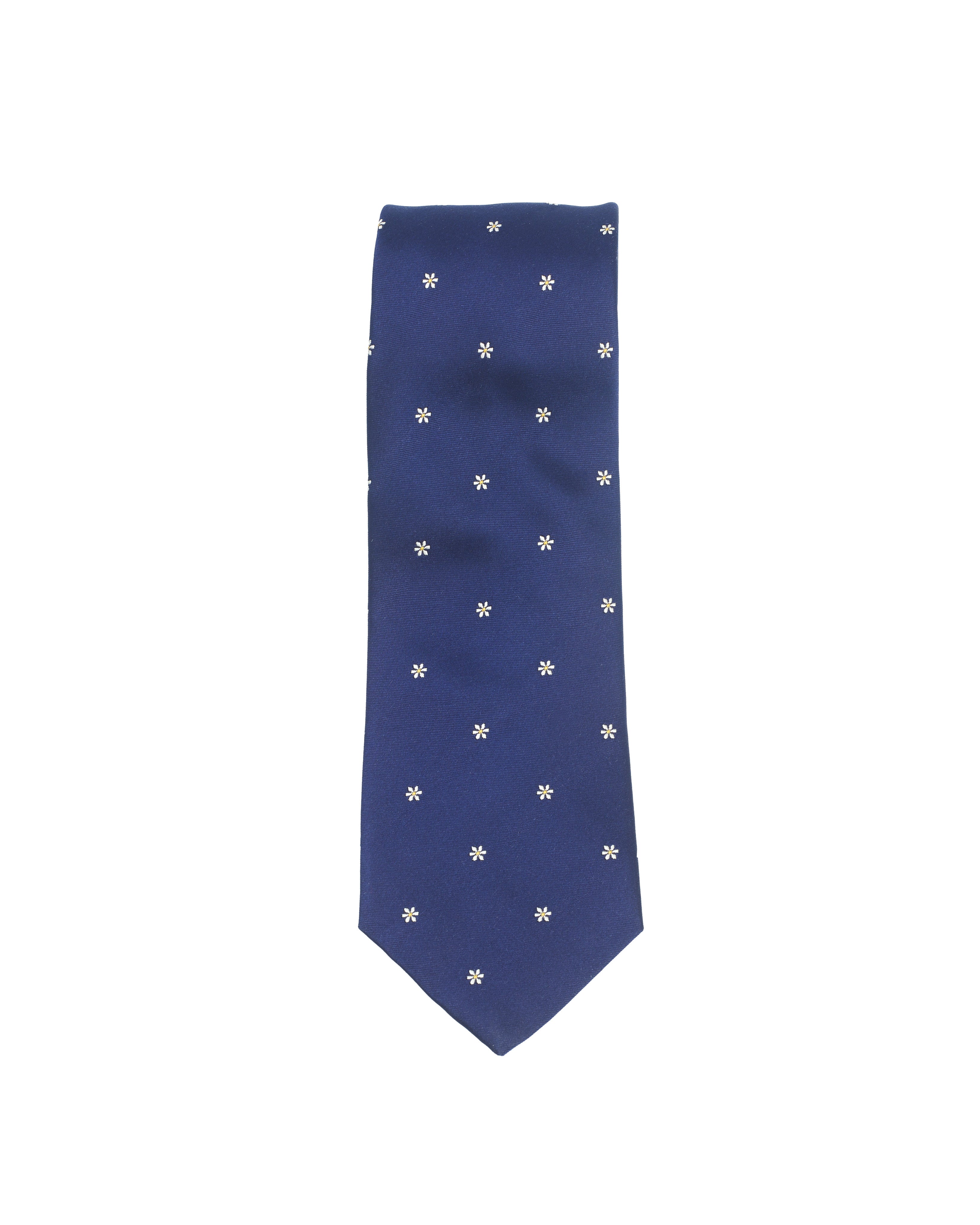 Flower Motif Silk Tie Navy