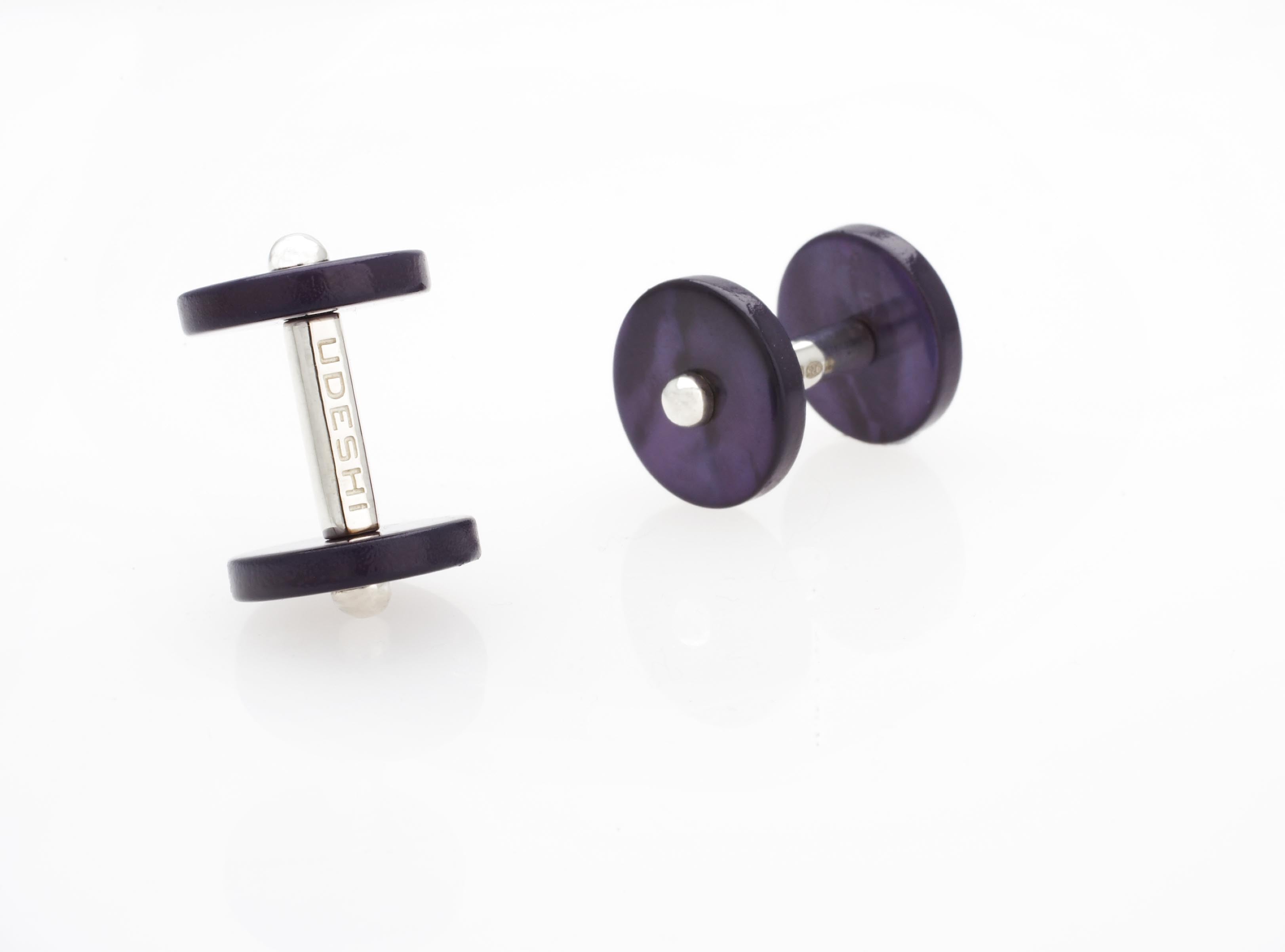 Disc Cufflinks Purple Mother of Pearl