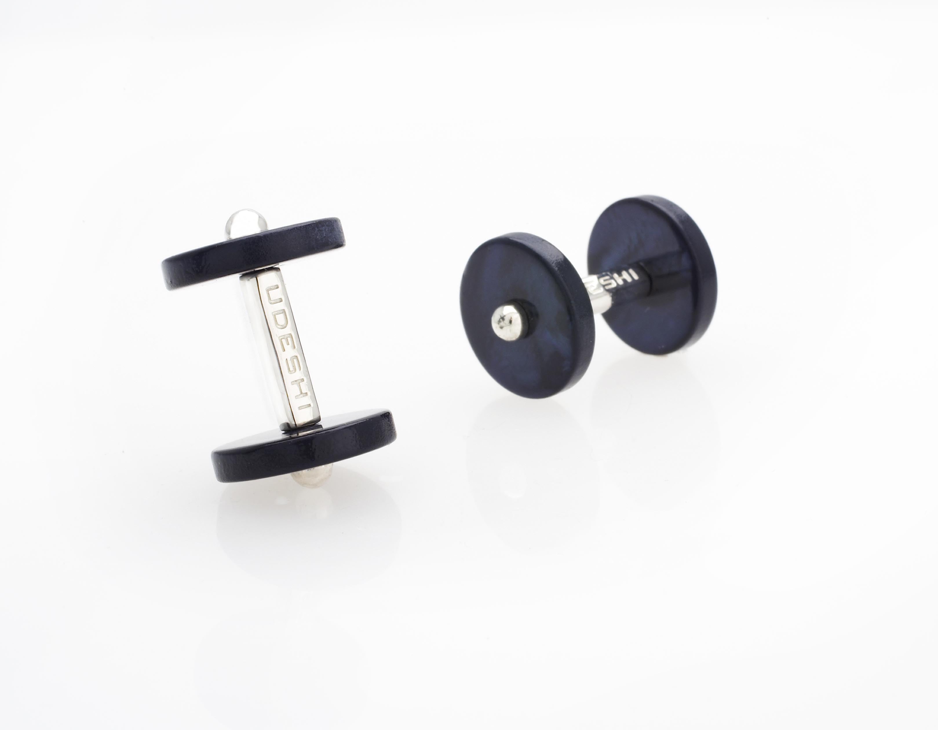 Disc Cufflinks Navy Mother of Pearl