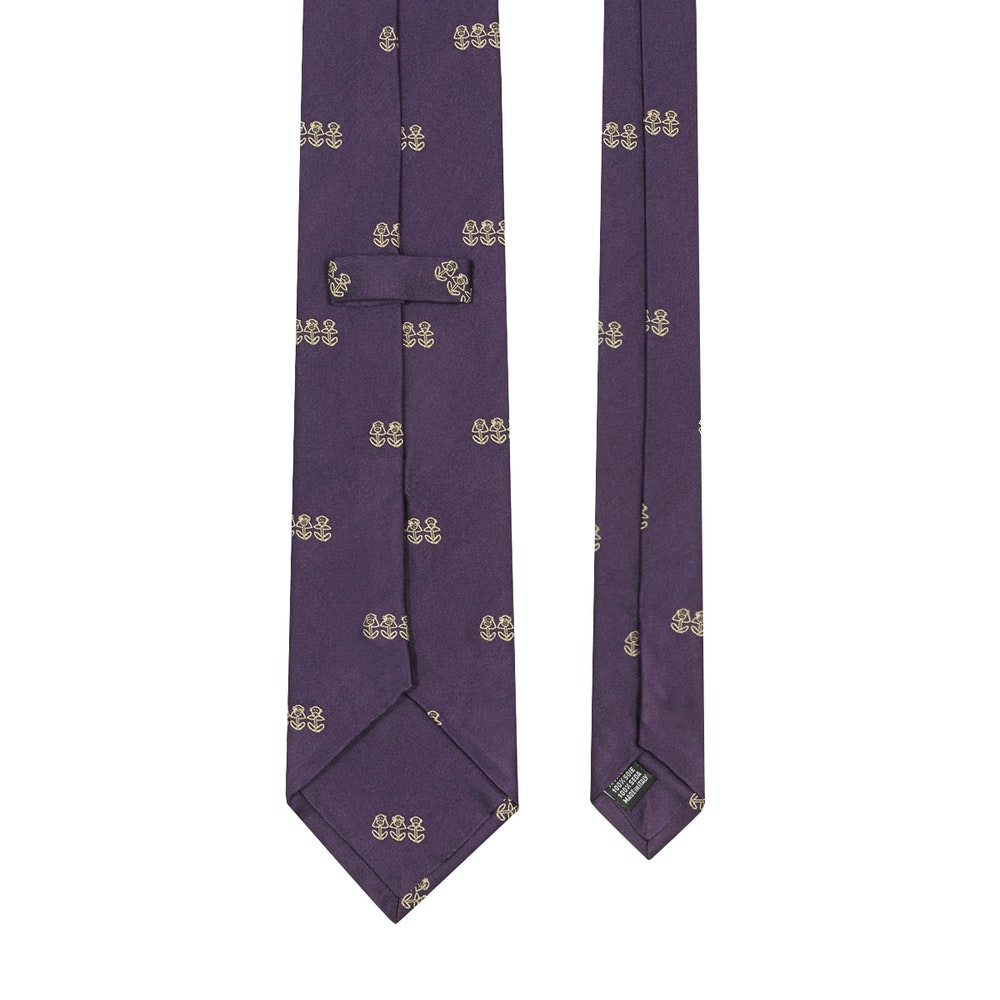 3 Monkeys Motif Silk Tie Purple