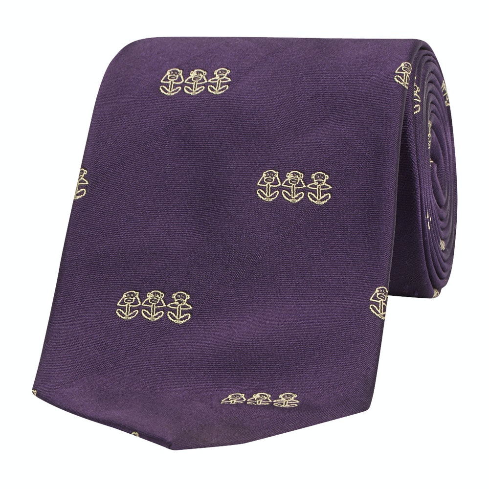 3 Monkeys Motif Silk Tie Purple