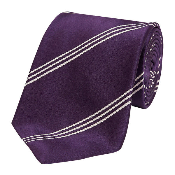 Triple Wide Stripe Mogador Silk Tie Purple