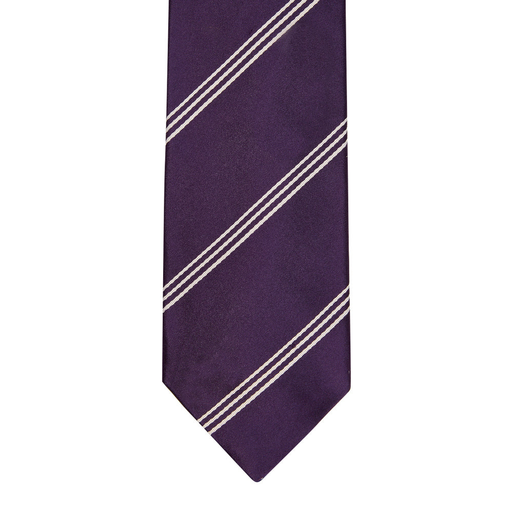 Triple Wide Stripe Mogador Silk Tie Purple