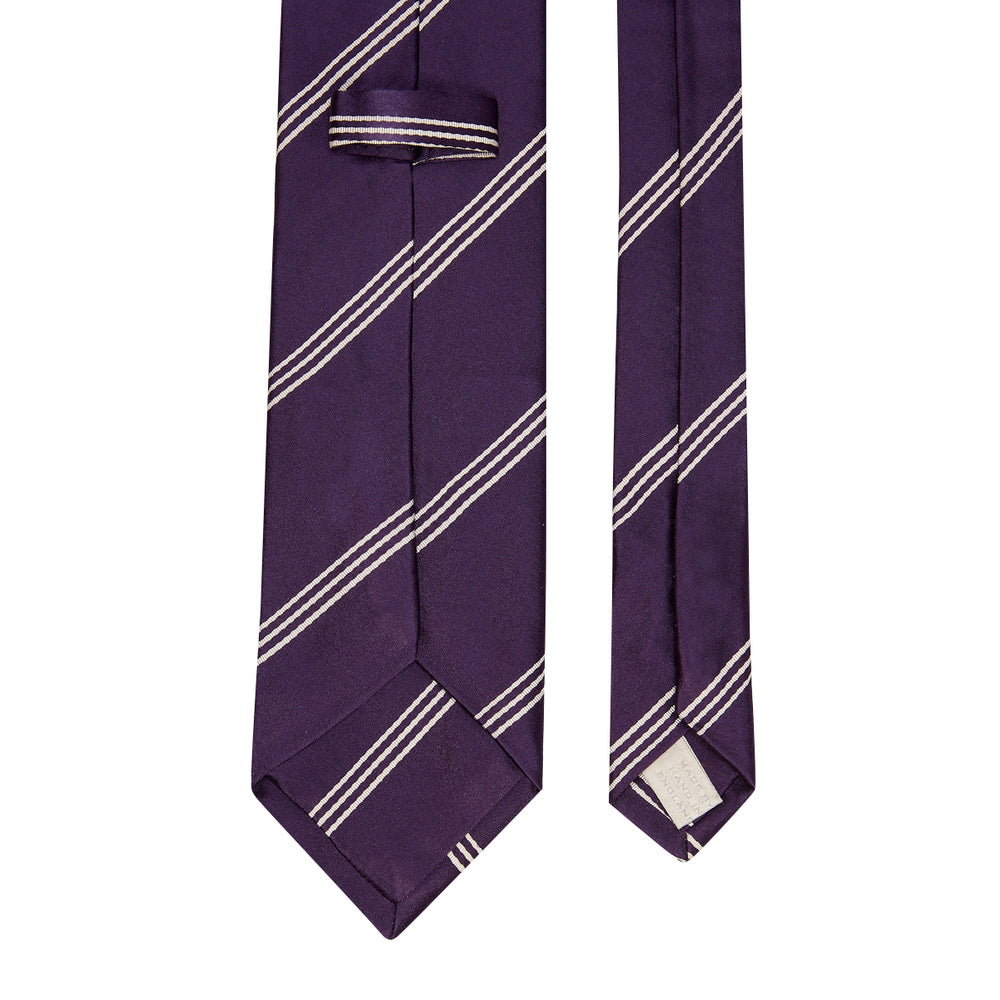 Triple Wide Stripe Mogador Silk Tie Purple