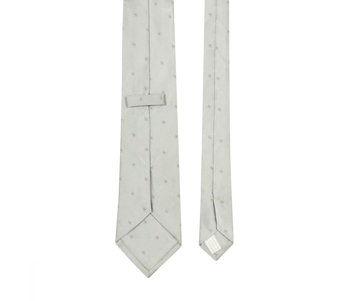 Flower Motif Silk Tie Silver
