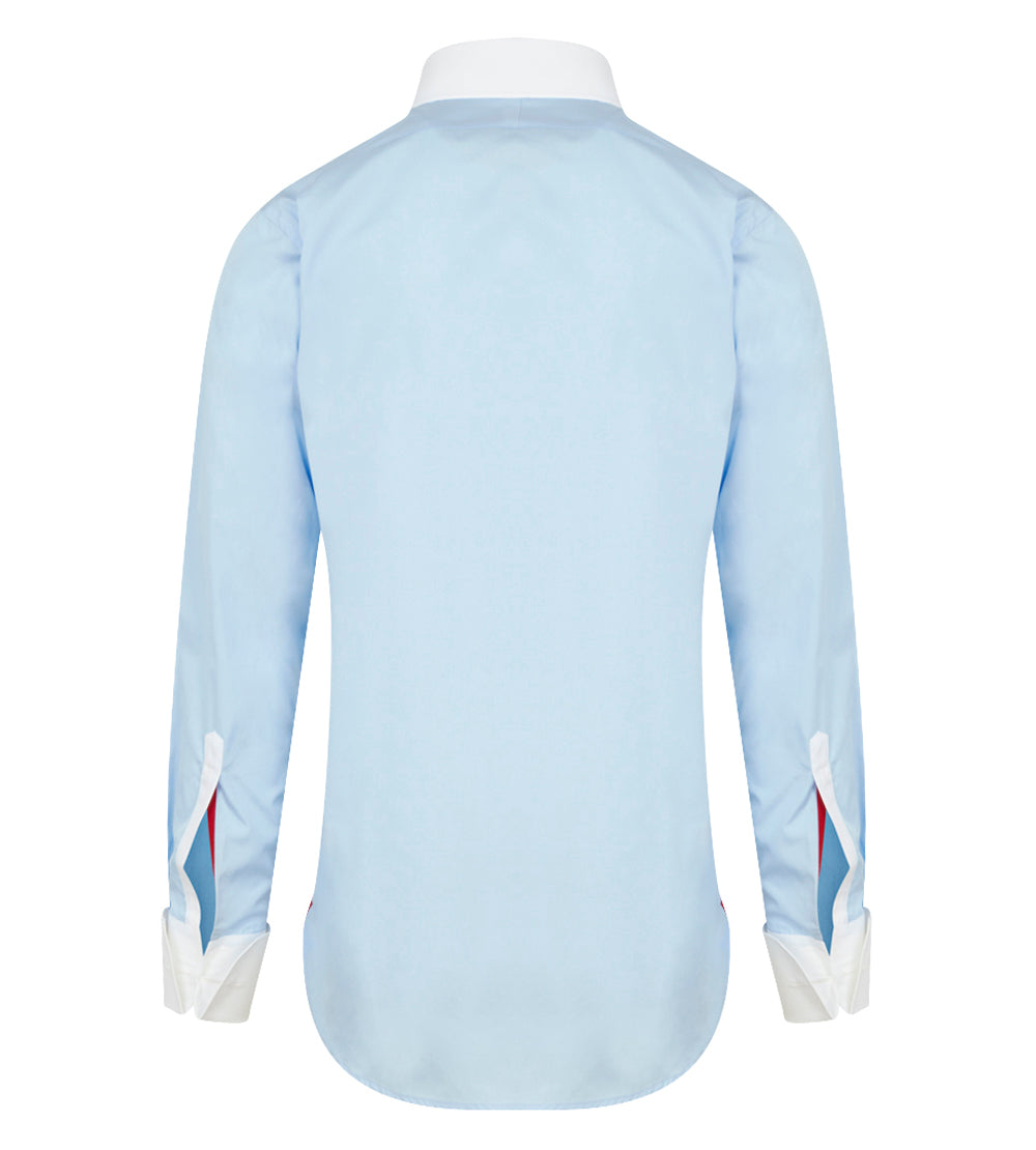 Extreme Cutaway Collar Shirt with Double Cuff in Blue Swiss Poplin