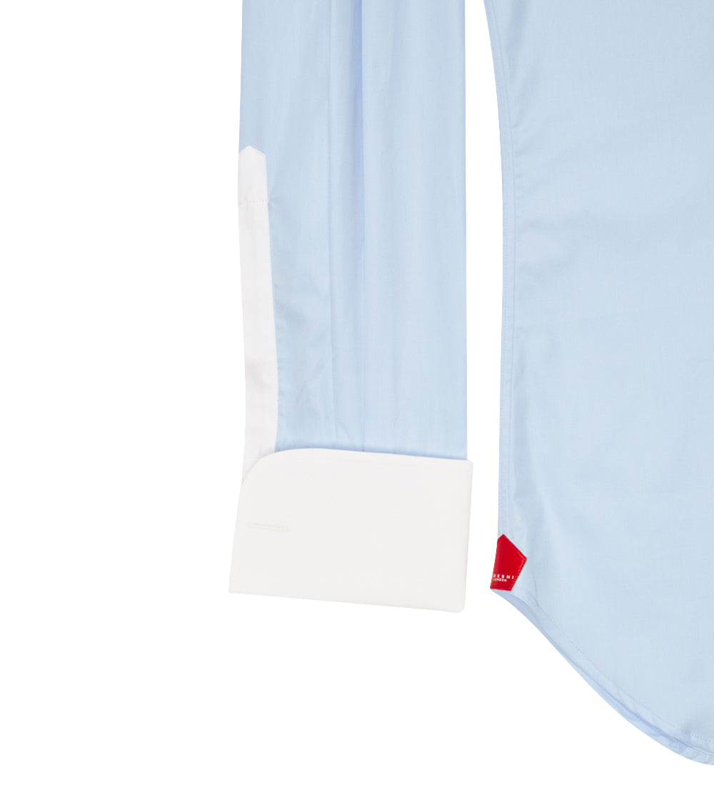 Extreme Cutaway Collar Shirt with Double Cuff in Blue Swiss Poplin