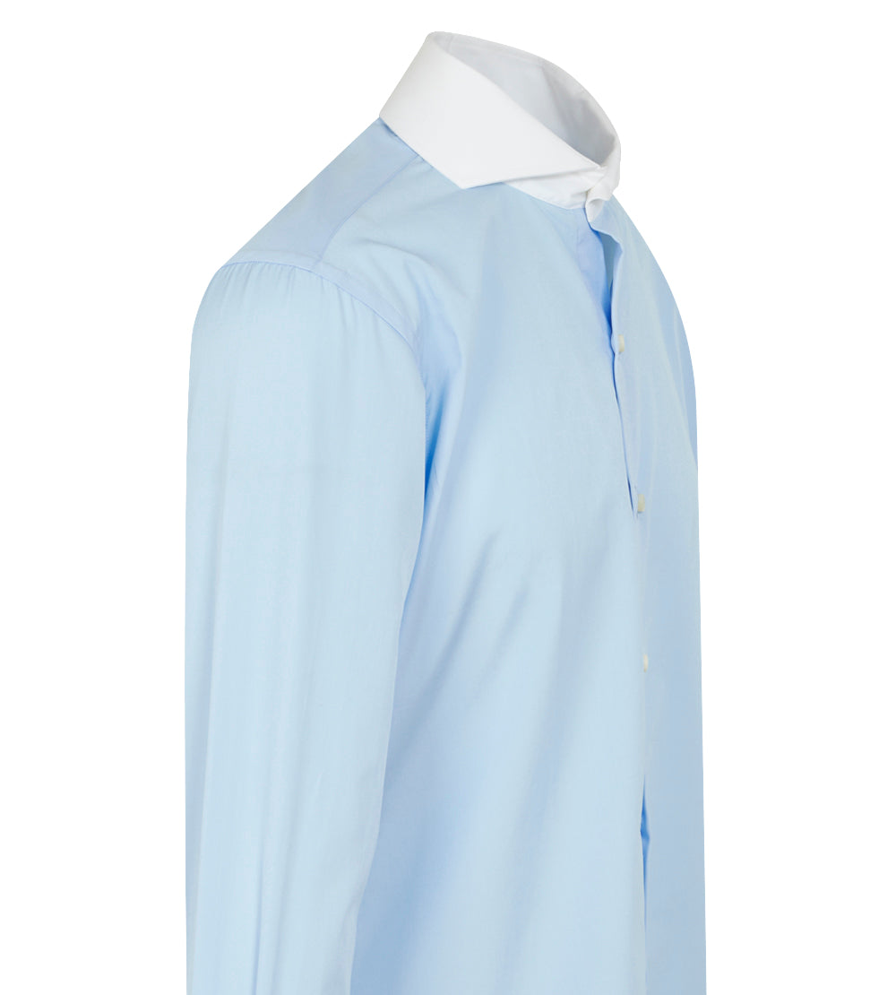 Extreme Cutaway Collar Shirt with Double Cuff in Blue Swiss Poplin