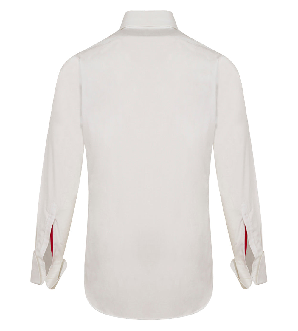 Extreme Cutaway Collar Shirt with Double Cuff in White Swiss Poplin