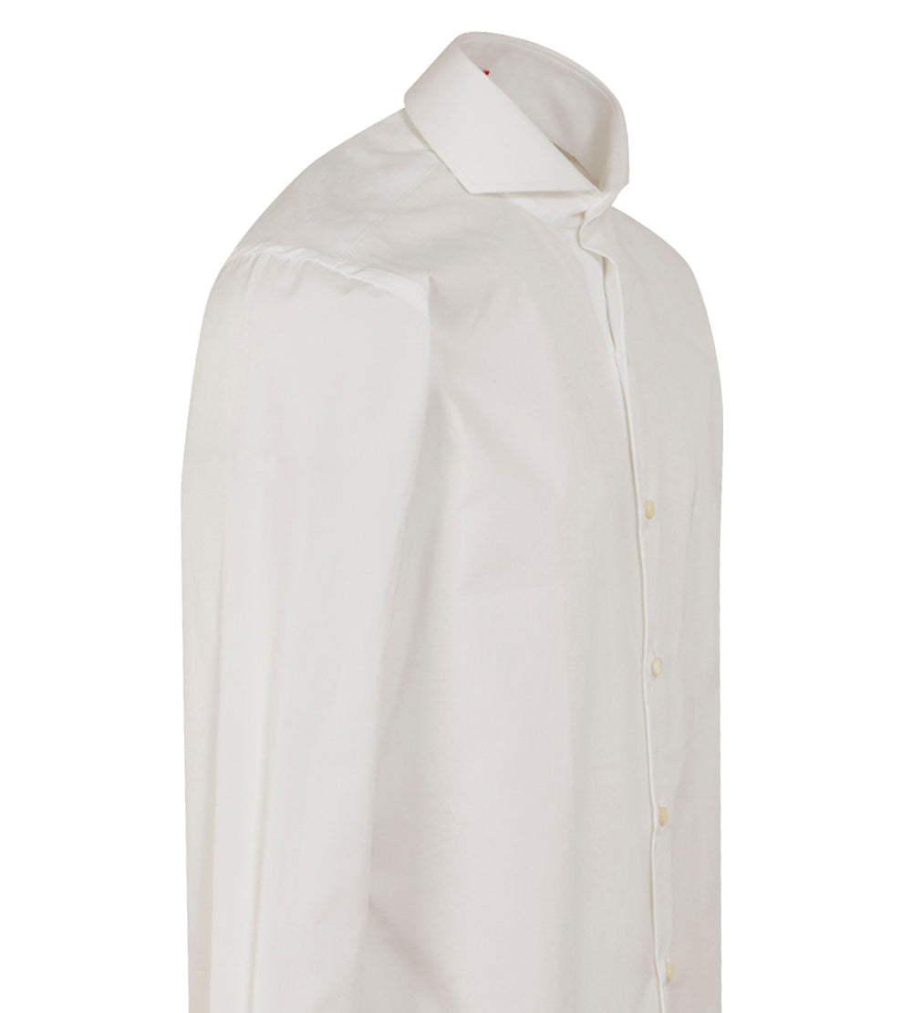 Extreme Cutaway Collar Shirt with Double Cuff in White Swiss Poplin